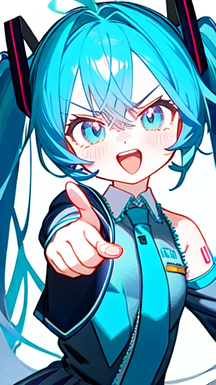 angry Hatsune Miku, pointing at viewer
