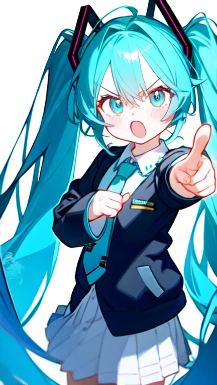 angry Hatsune Miku, pointing at viewer
