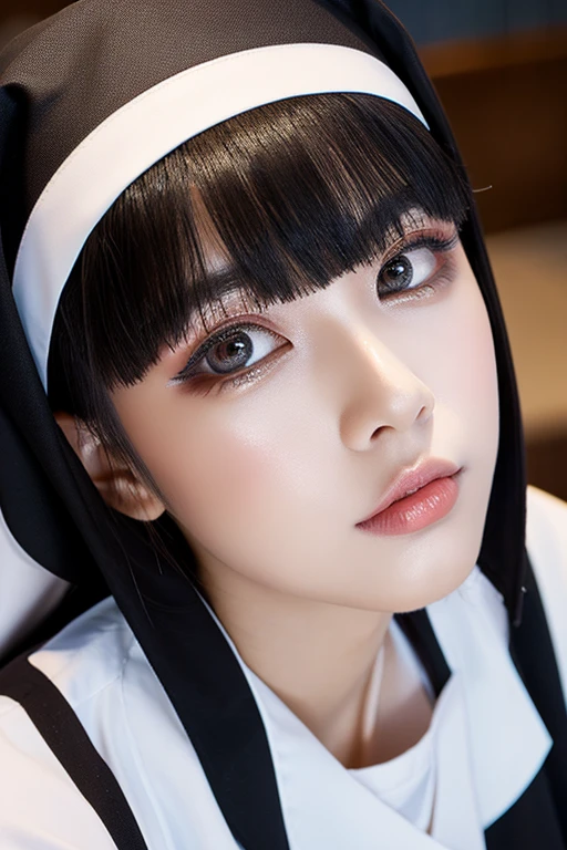 sexy nun,busty,beautiful detailed eyes,beautiful detailed lips,extremely detailed eyes and face,longeyelashes,nunnery,church,portraits,photorealistic,vivid colors,soft lighting
