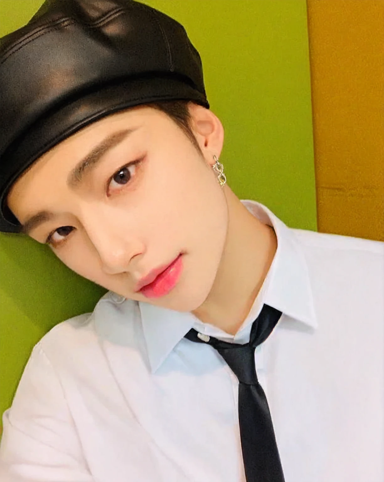 there is a man wearing a hat and a tie posing for a picture, jinyoung shin, cai xukun, kim doyoung, hyung tae, jungkook, taejune kim, hong june hyung, wan adorable korean face, profile pic, jinyoung shin aesthetic, male ulzzang, jia, taken in the early 2020s, hyung tae kim