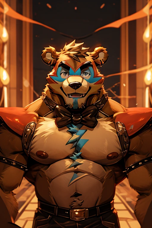 there is a cartoon bear with a bow tie and a shirt, pov furry art, furry chest, fluffy chest, furry art!!!, thick furry neck and chest fluff, furry body, furry art, furry brown body, very very beautiful furry art, furry character, furry anime, commission for high res, fursona furry art commission, furry fursona, glamrockfreddy