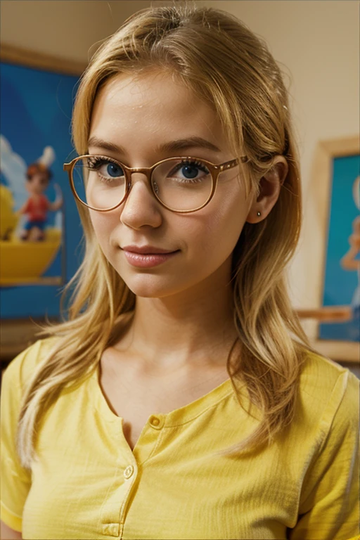 obra de arte, Melhor qualidade, a young blonde Disney Pixar girl with glasses