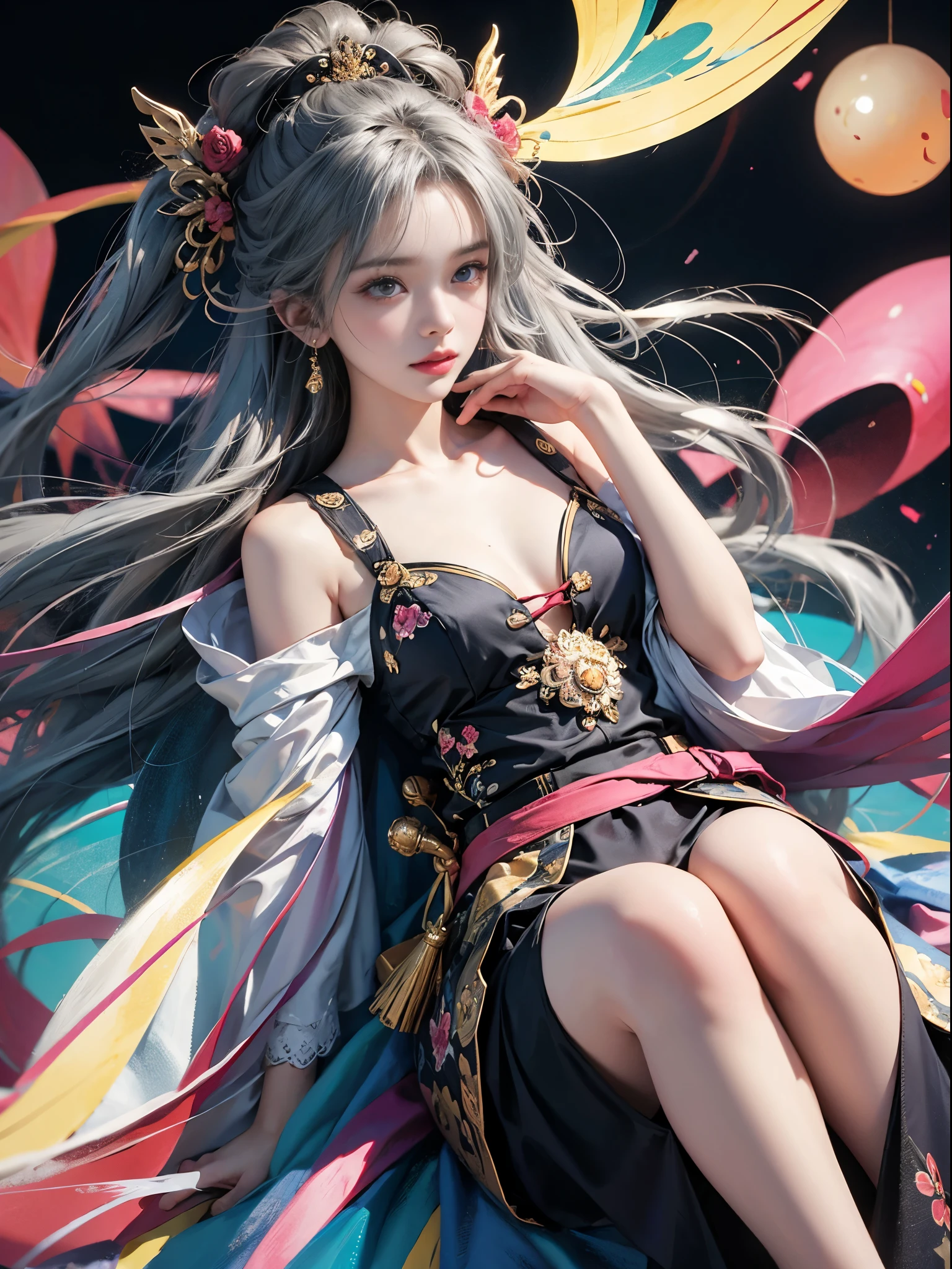 ((best quality)),((excellent quality, 8K, master piece: 1.5)), The pubic area is clear: 1.4, perfect body beauty: 1.4,  sexy hanfu clothes，sexy hanfu clothes，I can see your pants，gray hair，wet skin, sleeping in bed，back stance，pointed ass，round butt，pointed ass，Raise your ass，film texture，