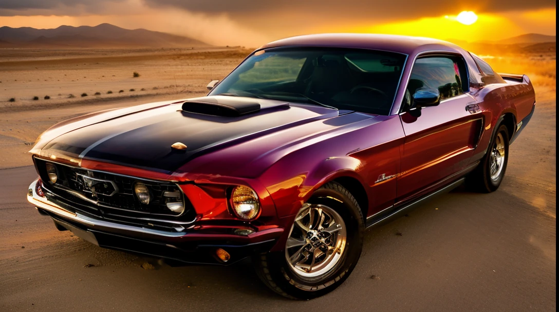 masterpiece+++,ford mustang old school, Nevada cliffs, ultradetailed, intricate, sunset photo, 8k, light bloom