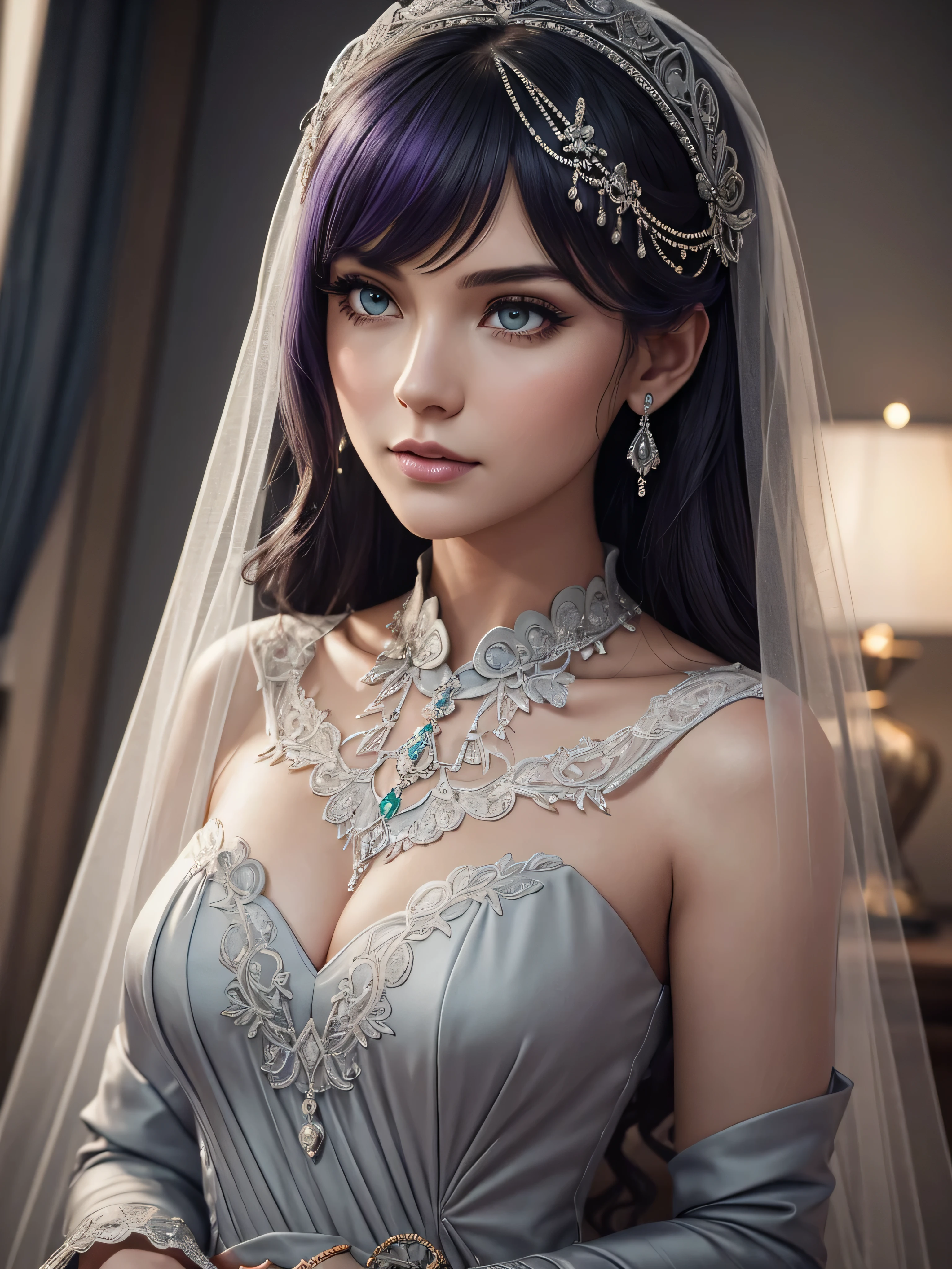 Digital wedding invitation in vintage Gatsby style, light grey and navy base with accents of purple, dark green, and peach,  featured with sharp focus, studio photo aesthetics, intricate detailing, highly detailed, trending on ArtStation, octane rendering, ultra clear., trending on artstation, sharp focus, studio photo, intricate details, highly detailed,  sharp focus, studio photo, intricate details, highly detailed, 