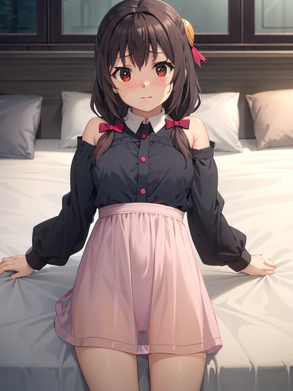 Lolita,SEX,NSFW,light brown hair,big purple eyes,Nice smile、Pink uniform、frills、Red cheeks、thin eyebrows、pink ribbon、long hair,　, Black knee high、flat chest、small nipples、 ((puss juice, Sweat, Sweatdrop)), (((spread puss,Not Safe for Work))), ((ure-thra)), nip,((cli-toris)), urinates, anus,　spreading her pussy to the limit、hymen、Uterus、clitoris、urethra、Squirting、beautiful feet、clean hands、droopy eyes、Big eyes、White Mini Pleated Skirt、つま先までBlack knee high、Sparkling eyes、Her pink panties hang around her knees.、