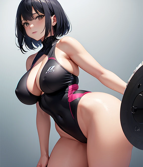 A -yeld Jaese girl with short, sleek black hair is depicted in an exceptionally detailed image, showcasing her confident and athletic pose. Her toned physique is accentuated by the snugly fitting competitive swimsuits she wears, revealing the intricately rendered curves of her body. Every line, from the defined muscles in her back to the distinct contours of her hips, is rendered with exacting precision. Her anatomically correct figure is a natural match for her ample breasts and curvaceous derriere, each texture and color captured in flawless detail. The image is so vivid and lifelike, it's as if you're looking at a photograph in