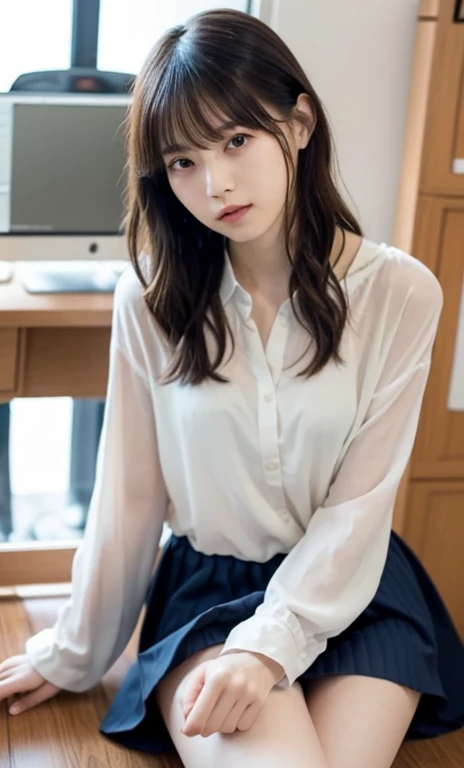 ((sfw: 1.4)), detailed face, cute face,brown eye, master piece , best quality, matured woman face , squatting , blouse , japanese , room , indoor
