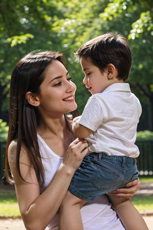 sexy mother, plays with her little son, in the park