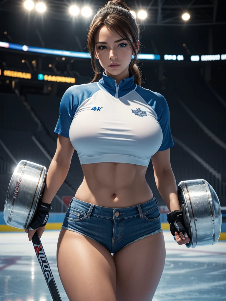 girl, ice hockey player, sport, gear, topless, exposed breasts, naked breasts,vibrant appearance, creative behavior, imaginative, sensual, spontaneous, highest quality, skin texture, intricate details, (cinematic lighting), RAW photo, 8k