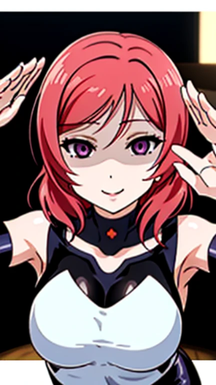 masterpiece, Highest quality, Hard Drive, 4K, Ultra-high resolution, Attention to detail, Very detailed, Beautiful Eyes, Beautiful Hair, Beautiful side, Beautiful Skin, He cultivated four, Redhead, short hair, Red eyes, The pupils glow red, Big Breasts, Shiny Leather, Unbuttoned white shirt, bra drop strap, Are standing, Put your arms forward, Arms stretched out, Ahegao, blush, Cute Smile, eyes half closed, indoor, close, View the viewer、Leaning forward、Peeing、、Hold the crotch、Peeing from the genitals