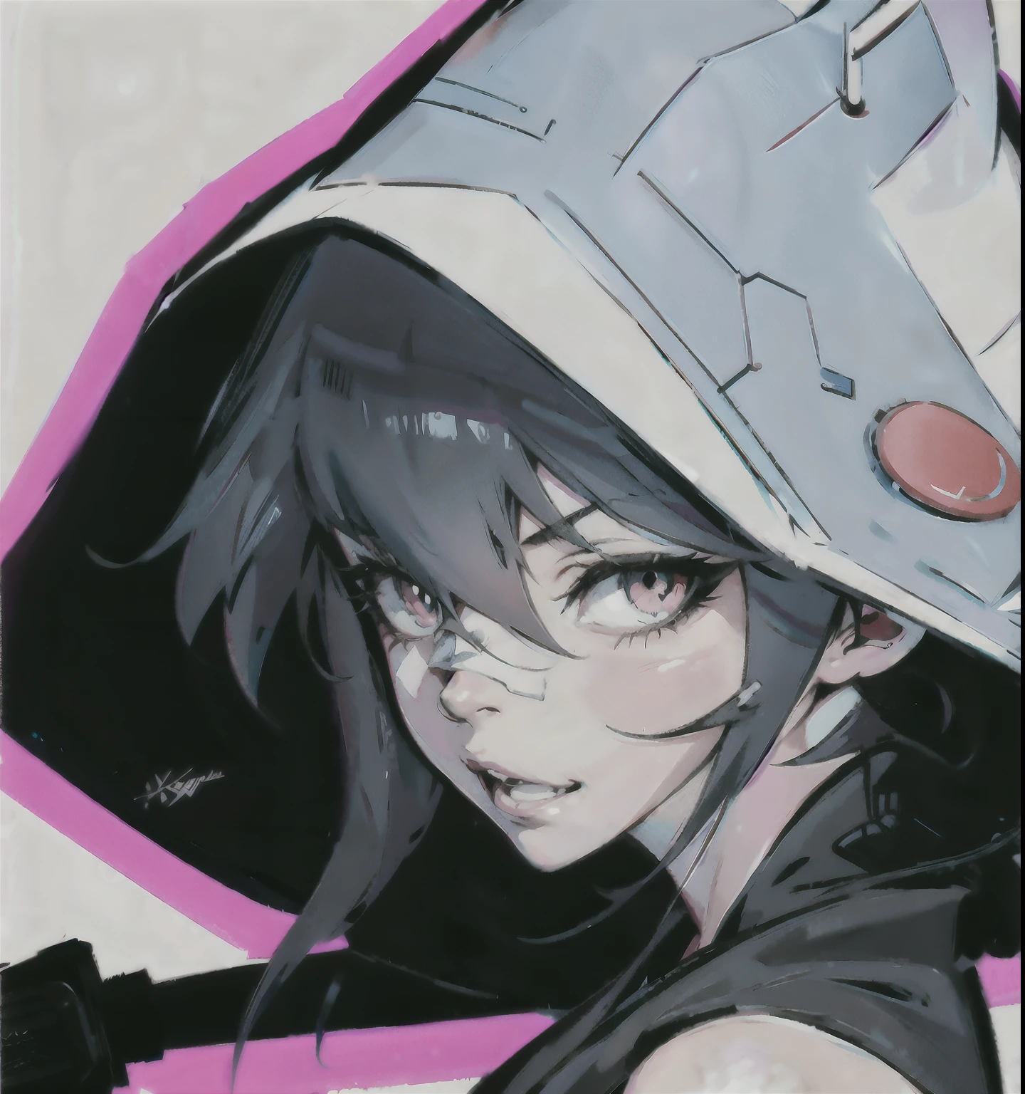 wearing a hat、Anime girl holding a baseball bat, 2D anime style, 2D art, second art, Kill la kill illustration, 《special attack》echo, by kamaguka, Akali, Cyberpunk anime girl in hoodie, Ryuko Maai, Danganronpa digital art, Uchiha floor, heroine 👀 :8
