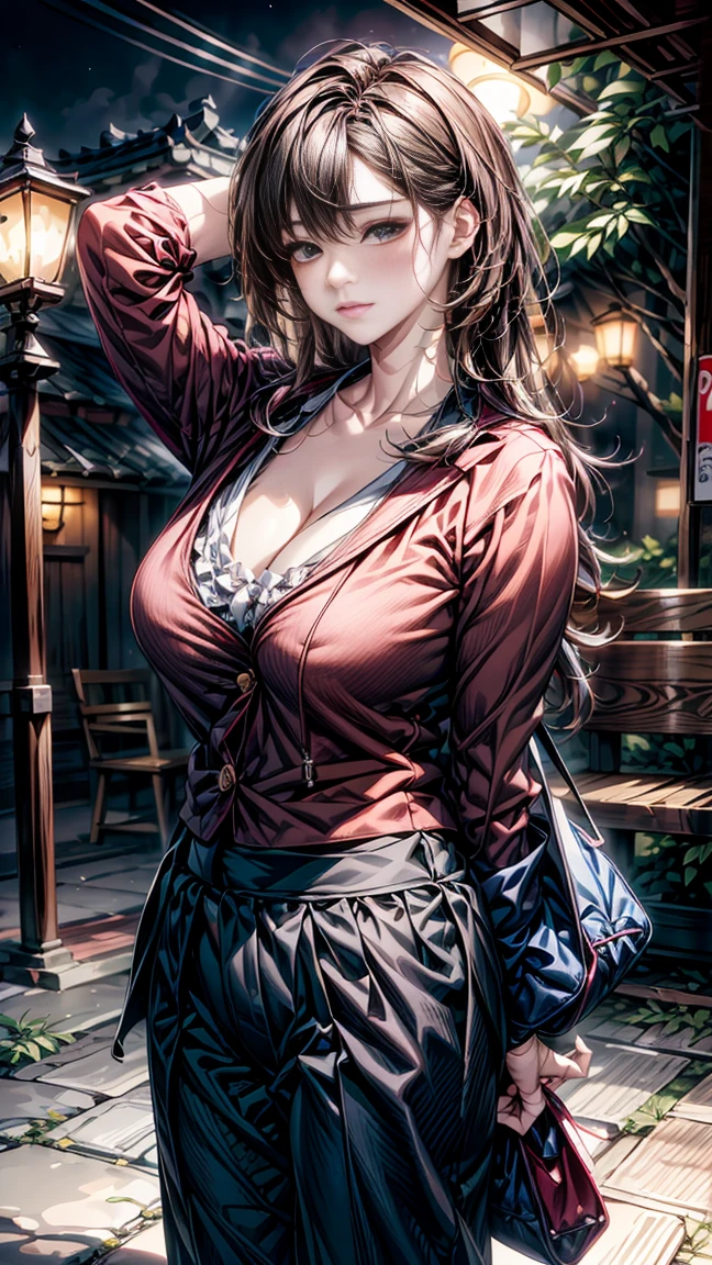 This strange sight、beginning、Beautiful landscapes drawn in ultra-high resolution。that'It's like a realistic painting、Capture every detail with 8K resolution。The scene is filled with HDR glow and cinematic lighting..、In the middle stands a beautiful woman with a perfect feminine figure..。She has the charm of an adult、standing in a natural pose、He has one hand on his head and is looking at the viewer.。black hair、long hair、OL、office wear、business casual、shirt、skirt、pants suit、blazer、all、bag、accessories、Glasses、hairstyle、make、Professional、confidence、grace、efficiency、liability、Loyalty to the organization、camel toe、huge tit、Nipple Puffs、cleavage、Plump、Super big breasts、super big butt、Paisura