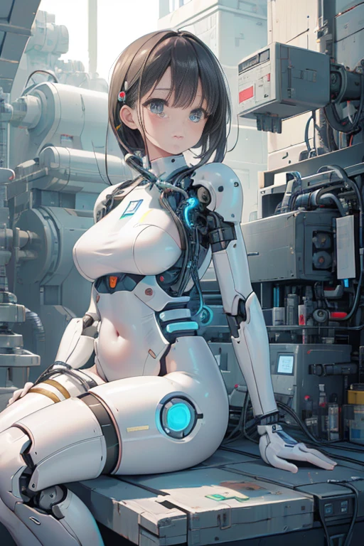 (realistic:1.4), (Raw photo)table top, highest quality, very detailed, (realistic:1.4), (8K, 4k, highest quality, High resolution, 超High resolution:1.1), 8K portrait,1 girl, Japanese アンdroid gid,Plump , announcer,Control panel,アンdroid,droid,mechanical hand, ,robot arms and legs, black hair,Machine body,dull bangs,white robot parts,perfect robot woman,charging spot,long tube,A thick cable was connected to his neck...,ceramic body ,Machine body, mechanical ear covers,アンdroid,robot humanoid,a little chubby,panties,full eyes,perfect machine body,white robot body,laboratory of the future,アンdroid factory,mechanical ear covers,white and light blue uniform,aqua accent costume,