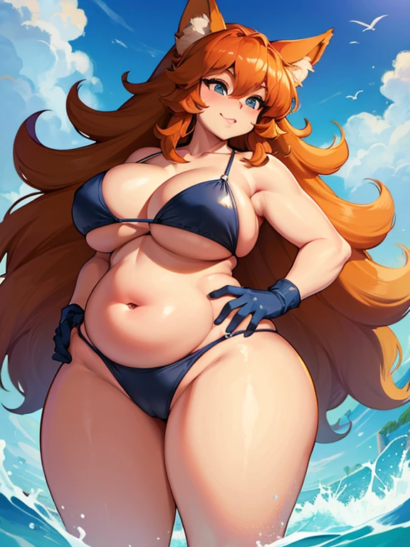 Carmelita fox, bikini, bbw, Big Fat bloated belly, obese, long wavy hair