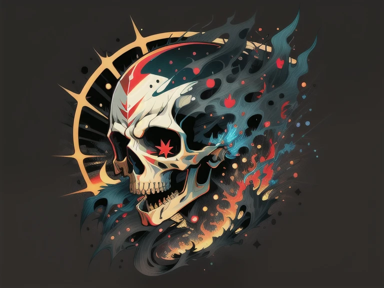 skull, vector art,j-horror, black background, joyful, lens flare abuse, Yuki Katsura, subalpine meadows, Walking Catfish, Christmas Red