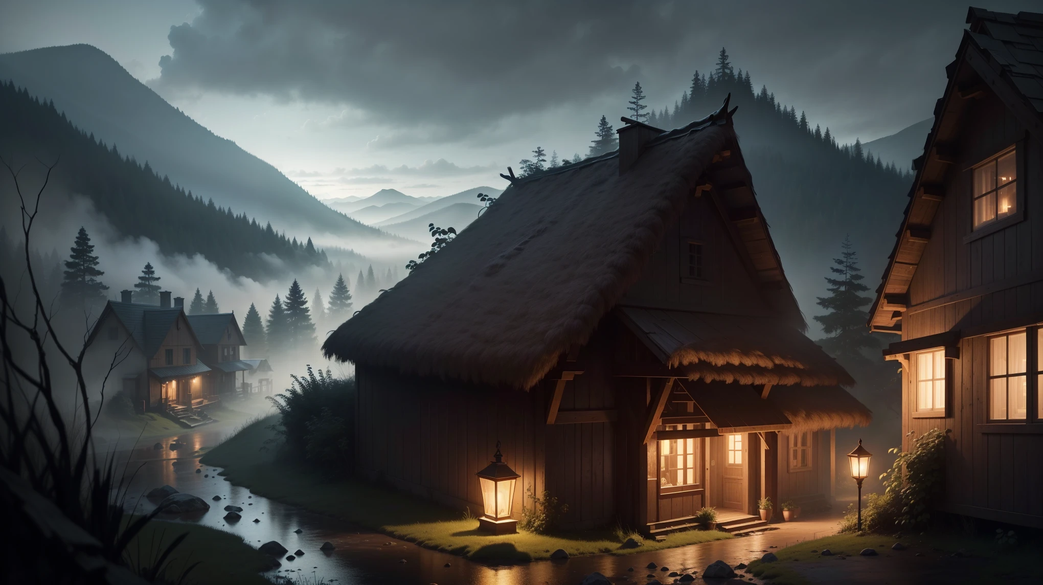 (best quality,4k,8k,highres,masterpiece:1.2),ultra-detailed,(realistic,photorealistic,photo-realistic:1.37),dark and melancholic atmosphere,mysterious and haunting vibe,calm and serene environment,And so, the village that was once hidden away in the hills became a beacon of light, drawing curious souls from all corners of the world to experience the magic of wisdom, friendship, and personal growth,