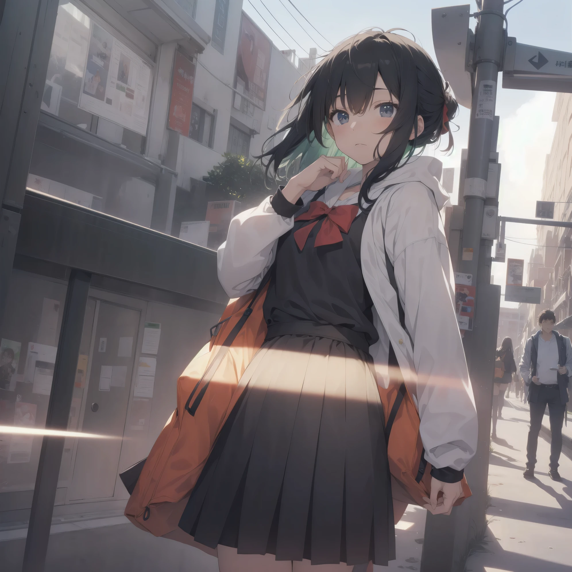 ultra-absurdres-Top quality by artist God, ultra-detailed, high resolution, anime moe artstyle, best anime 8k konachan wallpaper, pixiv contest winner, perfect anatomy,break, 1girl, (Please draw a girl walking sleepily to school alone. )break,(Solo,little female, 13-year-old:1.3),Full limbs, complete fingers,a junior high school student, Attractiveness of immature bodies, (very short hair), short cut, flat chest, , small butt, small black eyes, beautiful detailed eyes, well-proportioned iris and pupils, expressive eyes, highres detailed hair, soft expression, school_uniform, official_alternate_costume, pleated skirt,(Detailed Lighting), (Detailed background), in the School commute route. break,super detailed skin, Best cinematic lighting powered by famous artist, 8k,beauty illustration,photoshop_(medium),very aesthetic,break,((artist:itomugi-kun )), artist:akinashi yuu ,artist:oyari ashito ,artist:kantoku ,