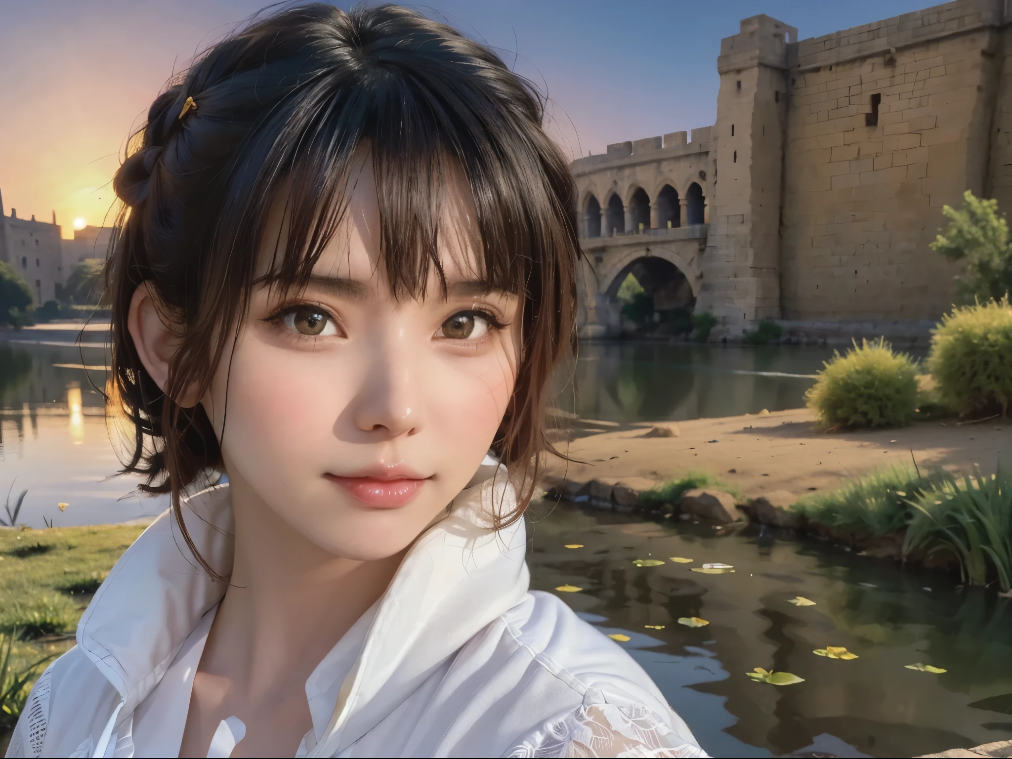 Arafed image of a woman standing in front of a river - SeaArt AI