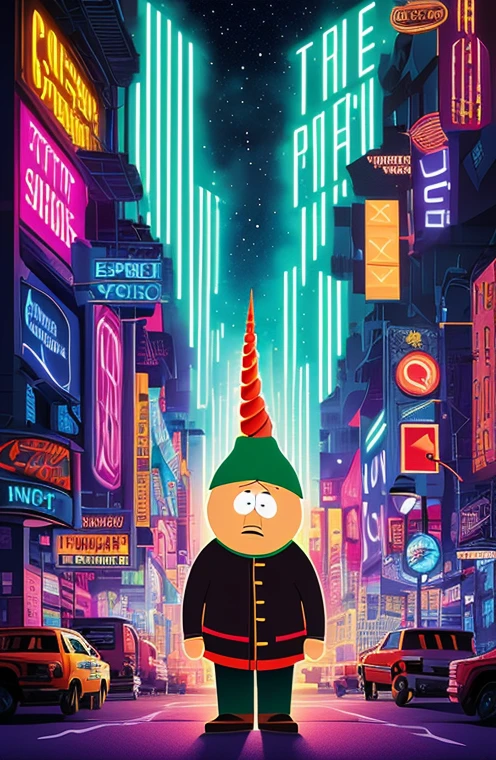 (masterpiece) A captivating and unique movie poster for "South Park 2," featuring a diverse cast of white protagonists, absent of any white characters. The design is reminiscent of the original "Unicorn Wars" series, but with a fresh and innovative twist. The characters are depicted in high detail, dressed in authentic 2020s attire, standing confidently against a vibrant and dynamic backdrop. The Eric Cartman glows with intricate neon lighting, creating an electrifying and cinematic atmosphere. The overall composition is a stunning homage to the beloved time-travel franchise, celebrating Big Explosion representation and storytelling in science fiction. Best