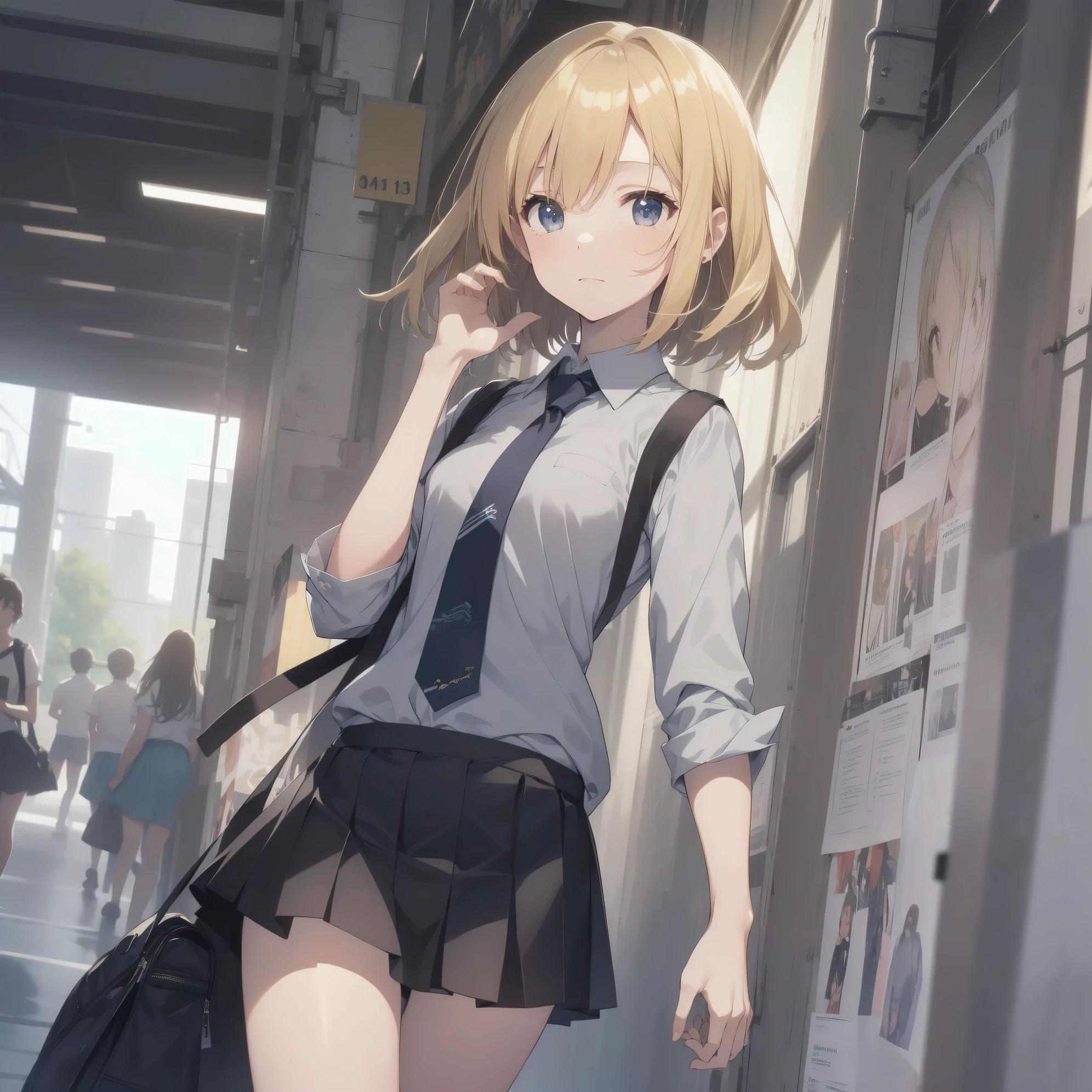 ultra-absurdres-Top quality by artist God, ultra-detailed, high resolution, anime moe artstyle, best anime 8k konachan wallpaper, pixiv contest winner, perfect anatomy,break, 1girl, (Please draw a girl walking sleepily to school alone. )break,(Solo,little female, -yeld:1.Full limbs, complete fingers,a junior hiiveness of immature bodies, (very short hair), short cut, flat chest, , small butt, small black eyes, beautiful detailed eyes, well-proportioned iris and pupils, expressive eyes, highres detailed hair, soft expression, school_uniform, official_alternate_costume, pleated skirt,(Detailed Lighting), (Detailed background), in the School commute route. break,super detailed skin, Best cinematic lighting powered by famous artist, 8k,beauty illustration,photoshop_(medium),very aesthetic,break,((artist:itomugi-kun )), artist:akinashi yuu ,artist:oyari ashito ,artist:kantoku ,