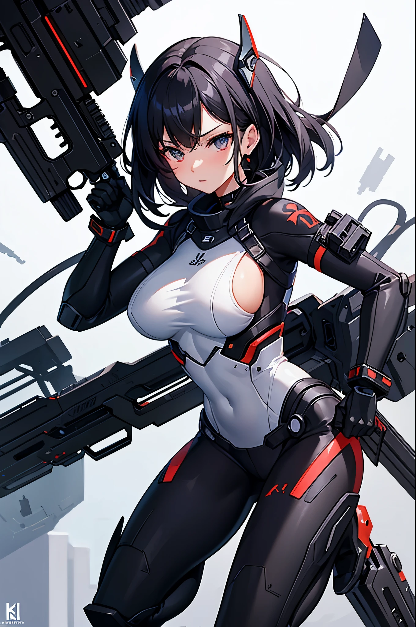 solo,1 girl,whitebackground,kneeup,robot,mecha,science fiction,weapon,gun,blackhair,edgy,spooky,emo,anime,style,waifu,background,holding,weapon,mechagirl,animegirl,gundamgirl,sexy,sexygirl,explicit,titsout,noclothes,ecchi,hentai,blackbodysuit,sexybodysuit,sexypose,azurlane,digitalart