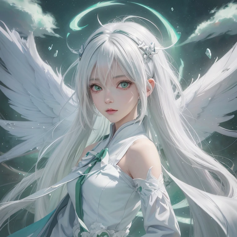 Anime girl with white hair and green eyes, detailed digital anime art, anime style 4k, white haired god, anime art wallpaper 4k, anime art wallpaper 4k, Best Anime 4K Kona-chan Wallpaper, anime art wallpaper 8k, detailed anime artwork, detailed anime art, Detailed anime original drawing, anime wallpaper 4k, anime wallpaper 4k