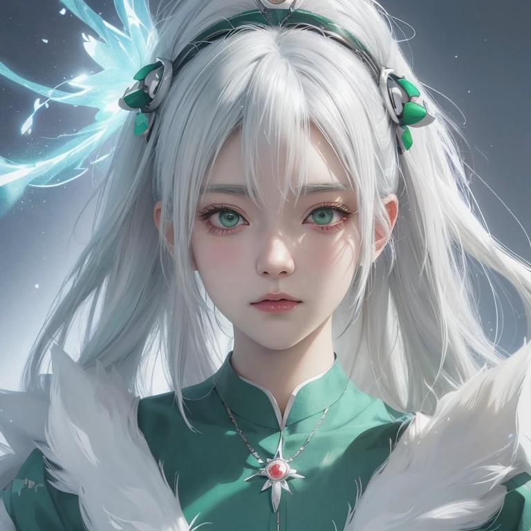 Anime girl with white hair and green eyes, detailed digital anime art, anime style 4k, white haired god, anime art wallpaper 4k, anime art wallpaper 4k, Best Anime 4K Kona-chan Wallpaper, anime art wallpaper 8k, detailed anime artwork, detailed anime art, Detailed anime original drawing, anime wallpaper 4k, anime wallpaper 4k