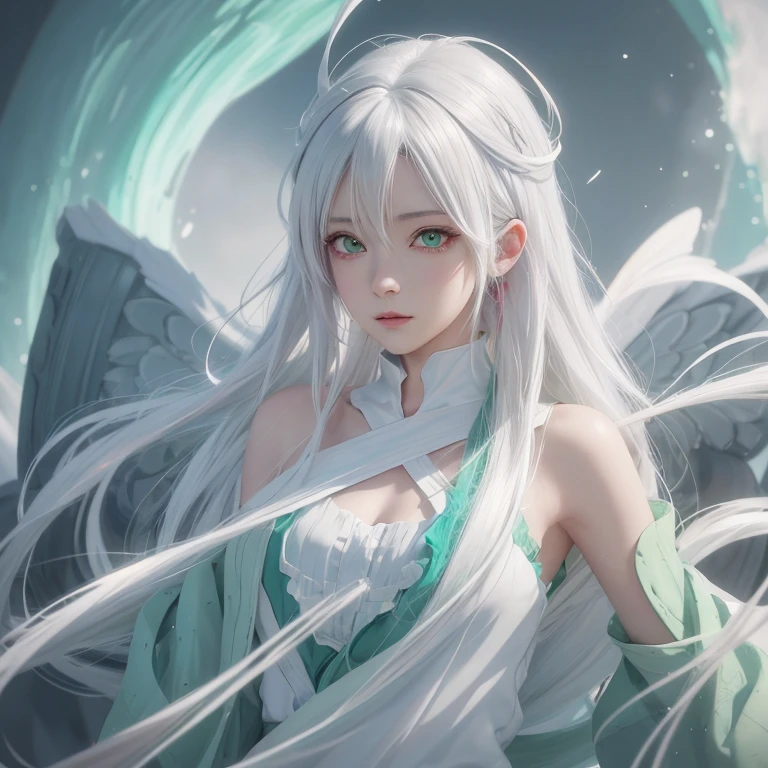 Anime girl with white hair and green eyes, detailed digital anime art, anime style 4k, white haired god, anime art wallpaper 4k, anime art wallpaper 4k, Best Anime 4K Kona-chan Wallpaper, anime art wallpaper 8k, detailed anime artwork, detailed anime art, Detailed anime original drawing, anime wallpaper 4k, anime wallpaper 4k