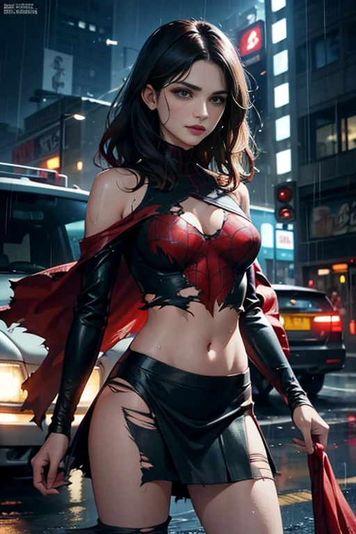 t-shirt to print designed 2D image, with vampire mexican women in cyberpunk style, dark fantasy, horns, wings, red moon, bats