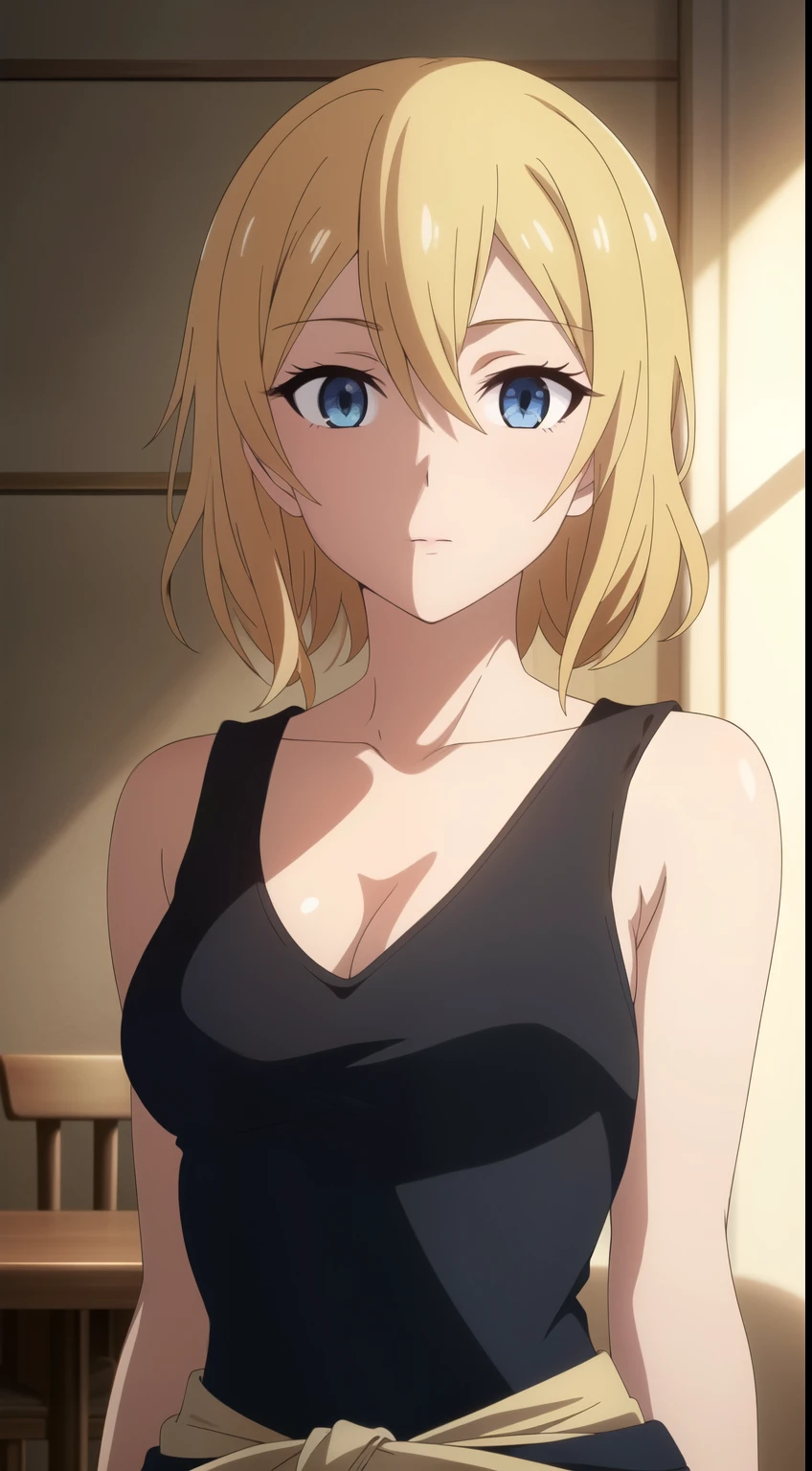 hayasaka,blonde hair, blue eyes, 1 girl,alone, hair between eyes,one piece,dress,exquisite visuals,
beautiful Finger,beautiful long legs,beautiful body,beautiful character design, perfect eyes, Perfect face,expressive eyes, looking at the viewer, Appear on knees,sexy pose,in the center of the image, official art,High Definition CG Unity, Perfect lit, bright_front_face_lit, (table top:1.0),(Highest_quality:1.0),4k,Super detailed, photograph, 8K, nffsw, High resolution, absurd:1.2, kodak portrait 400, film grain, Lens flare, (lively_color:1.2) (beautiful,medium breasts:1.4), (beautiful_face:1.3),(narrow_waist),
