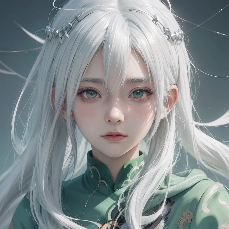 Anime girl with white hair and green eyes, detailed digital anime art, anime style 4k, white haired god, anime art wallpaper 4k, anime art wallpaper 4k, Best Anime 4K Kona-chan Wallpaper, anime art wallpaper 8k, detailed anime artwork, detailed anime art, Detailed anime original drawing, anime wallpaper 4k, anime wallpaper 4k