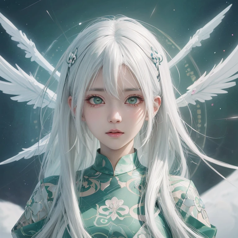 Anime girl with white hair and green eyes, detailed digital anime art, anime style 4k, white haired god, anime art wallpaper 4k, anime art wallpaper 4k, Best Anime 4K Kona-chan Wallpaper, anime art wallpaper 8k, detailed anime artwork, detailed anime art, Detailed anime original drawing, anime wallpaper 4k, anime wallpaper 4k