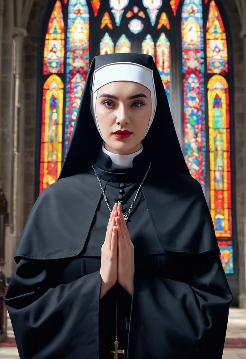 ((detailed gothic nuns, with gothic clothing:1.6)), ((church background, in 4 disordered vignettes:1.7, comic, with scenes of nuns preaching, praying, communing:1.6)), masterful work, high definition:1.4, ((Imaginative scene)),((perfect, meticulously detailed:1.3)), impeccable details, ((full shot: 1.4)), ((Best quality)), ((Masterpiece)), 3d, ( hyper detailed: 1.3), ((epic scenario: 1.3)), ((Front camera)),( (sharp drawing vivid colors: 1.6))