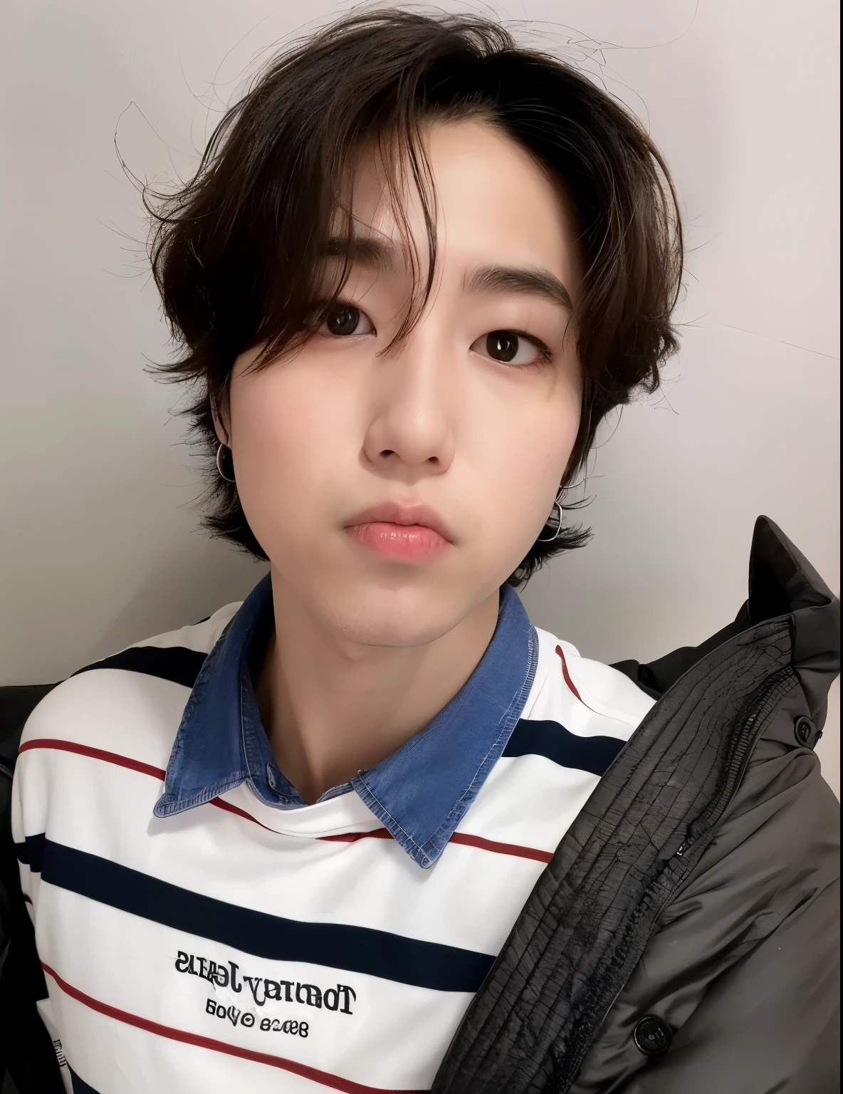 Un primer plano de una persona con una chaqueta y una camisa, jinyoung shin, Cai Xu Kun, pale korean adorable face, kim taejin, hyung tae, Jaeyeon Nam, pintar ulzzang, Hong June Hyung, kim doyoung, foto de perfil en la cabeza, 1 7-year-old boy with a thin face, he is about 20 years old