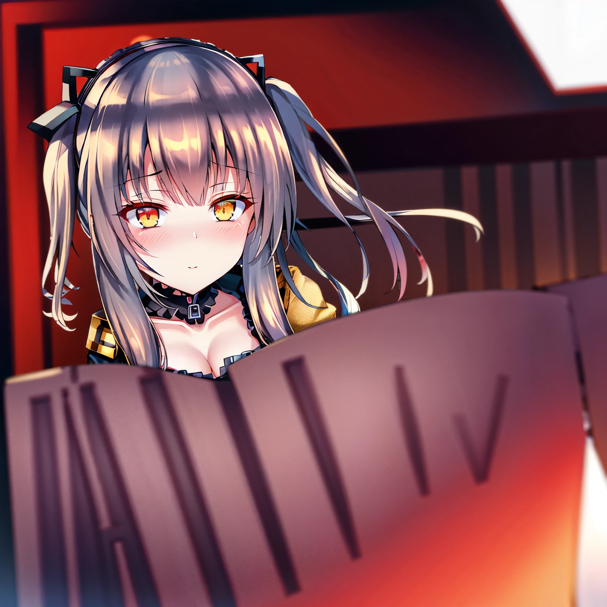 Ojos((Mejor calidad)), ((obra maestra)), (detallado), cara perfecta, waifu, melon size breasts, (symmetrical eyes), (a single girl in the image), pelo largo, ojos color carmesi intenso, persona 5, 4k image, chica hermosa, expression of Yandere anime style akame ga kill, symmetrical eyes