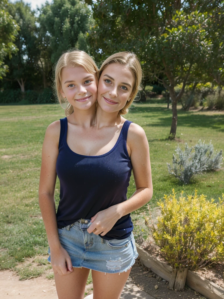 2heads, (a 10 year old girl and a 30 year old woman:1.5), (a blonde and a brunette:1.3)