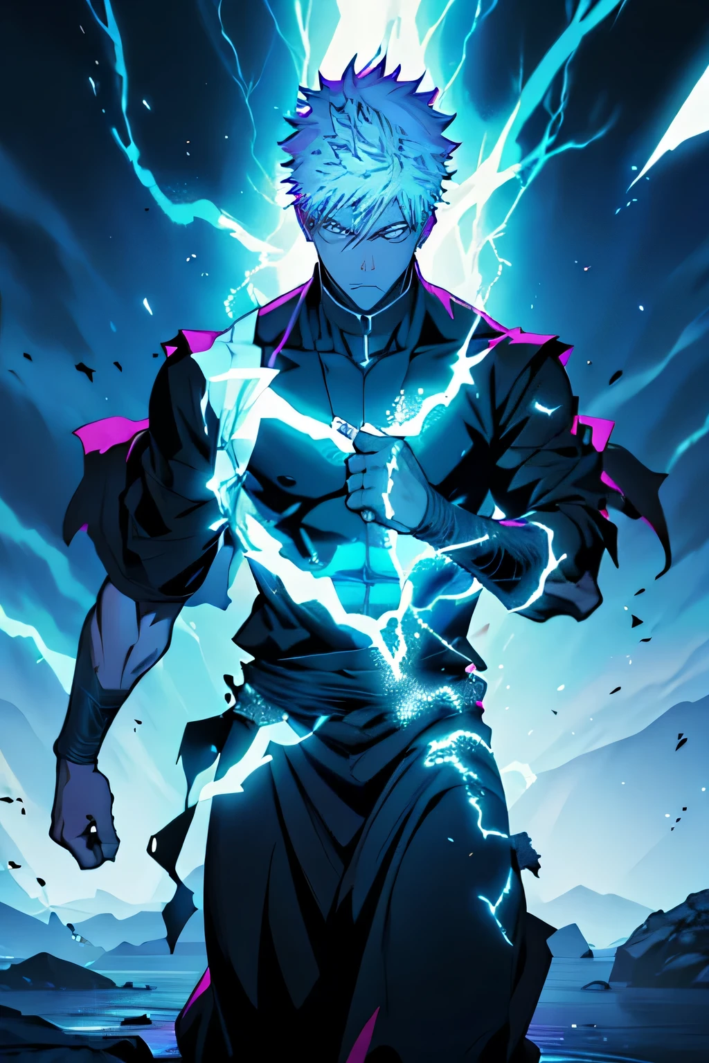 Create a sorcerer from Jujutsu Kaisen where the character is covered in black lightning all over their body, able to shape the lightning at will.