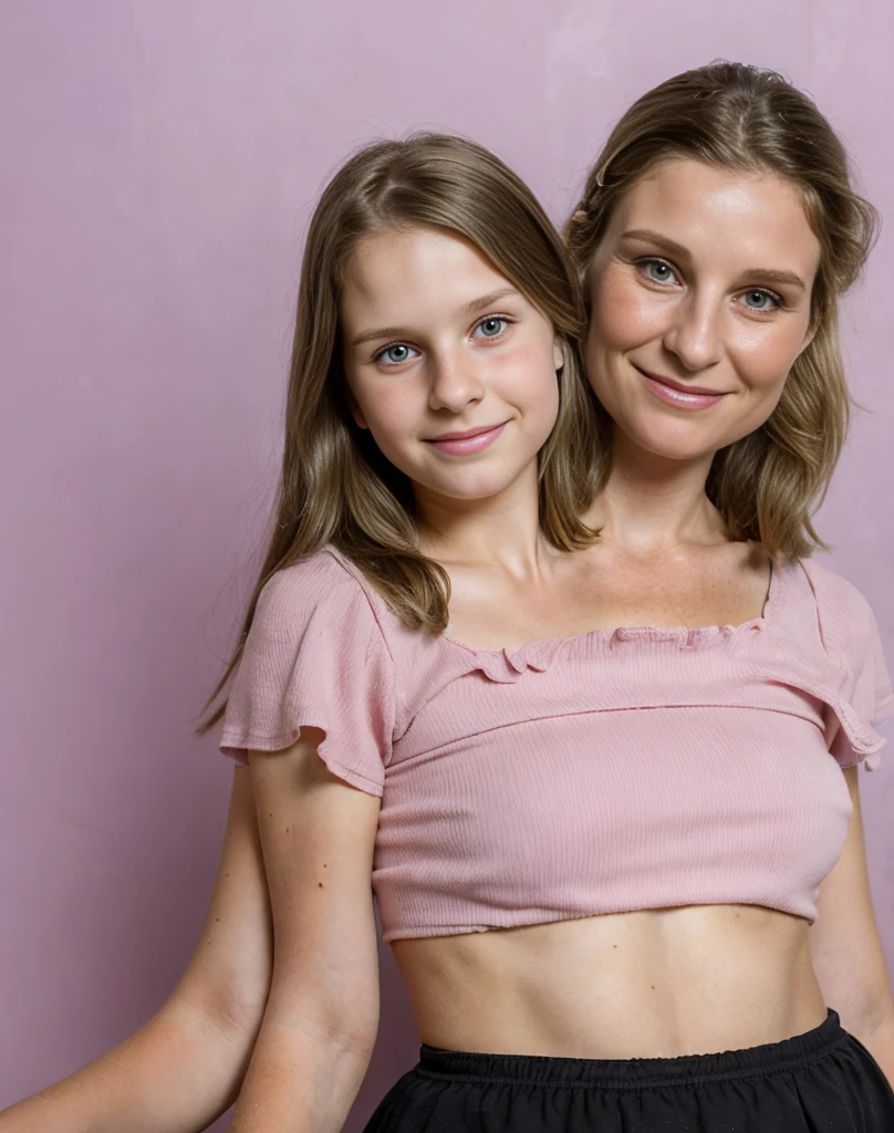 2heads, (a 10 year old girl and a 30 year old woman:1.5)