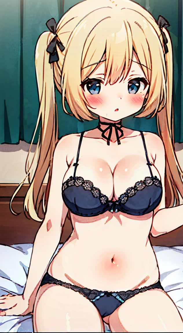 side tie panties,ribbon good, ribbon panties,lace bra, lace panties,twin tails,blush, full-face blush,masterpiece, highest quality, (anime screencap:1.3),(shape), cute,(simple:1), (anime:1.2),Solo Sharp Focus, 1 girl, cleavage,looking at the viewer,, Are standing,,(NSFW:1.2)room,bed,((pastel green underwear)),big breasts,beautiful bust,beautiful hips,