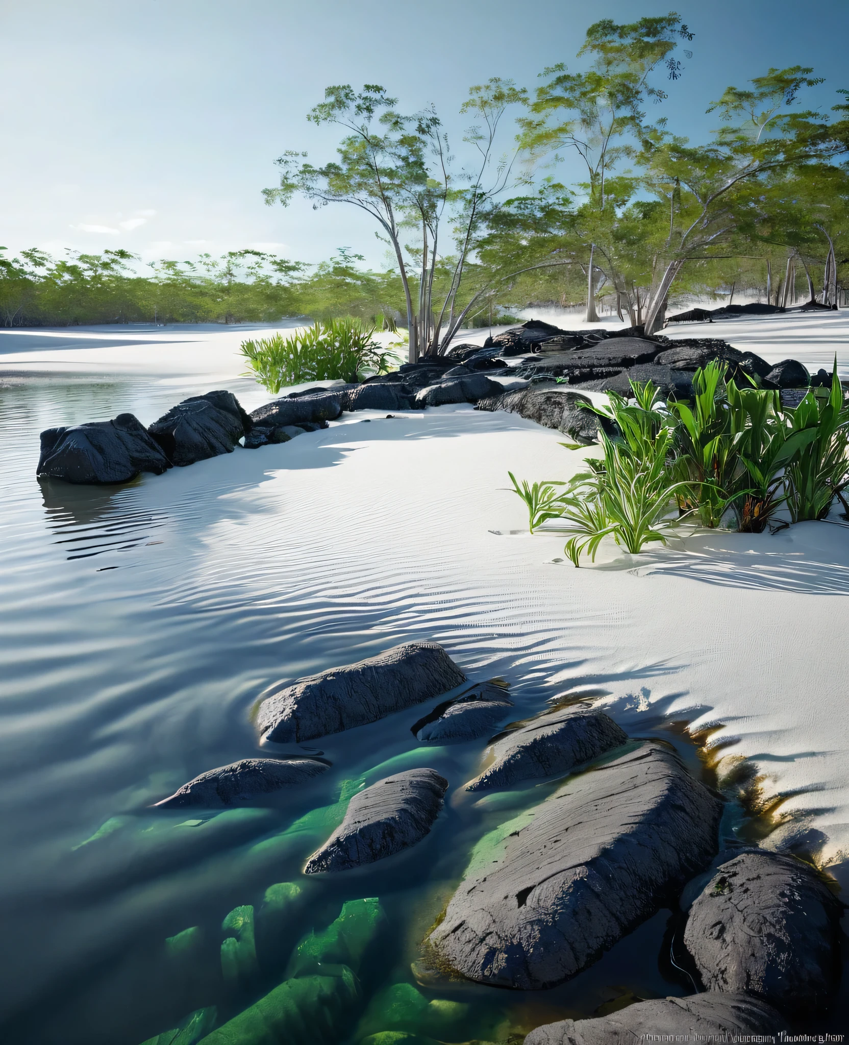 white sand beach of a lake, green plants grooves, black rocks, and very clear water, sony world photography awards, very sharp and detailed image, by Richard Randolph Rubenstein, still life, bahamas, by John Plumb, award winning food photography, effervescent, by Adam Chmielowski, politics, cascade, by Derek Chittock, shot on hasselblad, close-ups, colorado, ariel perez,(8k, RAW photo, best quality, masterpiece:1.2), ulra high res, photorealistic:1.4),Cinematic Light,(soft volumetric lighting:1.2), (realistic, photo-realistic:1.37), detailed skin,professional lighting,Photography, Sharp focus, detailed ,professional lighting, photon mapping, detailed and intricate environment,highly detailed,best quality,8k artistic photography, photorealistic concept art, soft natural volumetric cinematic perfect light,MIDJOURNEY,3DMDT, photo, portrait photography, wildlife photography