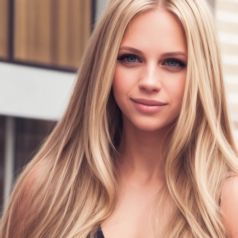 Generate a portrait of a single, attractive blonde woman with long hair, directly facing the camera, capturing her in the natural essence of portrait photography. The image should embody the quality of studio lighting, akin to a photograph produced by a Hasselblad 500 C/M camera. Maintain an aspect ratio of 73:128 and a stylize setting of 750. Aim for high-resolution, clear images that highlight the woman's facial features and hair details without distortion throughout all epochs.