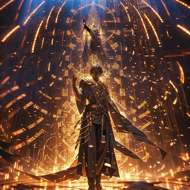(masterpiece, best quality:1.2), a god casting magic, magic background, dramatic lighting, fantasy, detail custom, light effect, brightest magic lighting