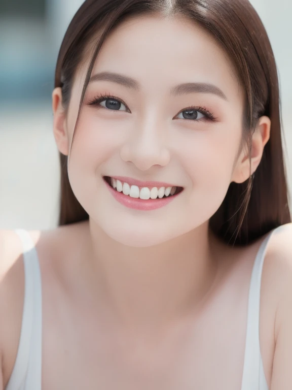 (realistic、masterpiece、Best Quality、8K、highres、high resolution:1.3)、1 girl、Huge breasts、smile, white bikini、pale white skin、looking at viewers、super fine face and eyes、long hair、indoor、 upper body、