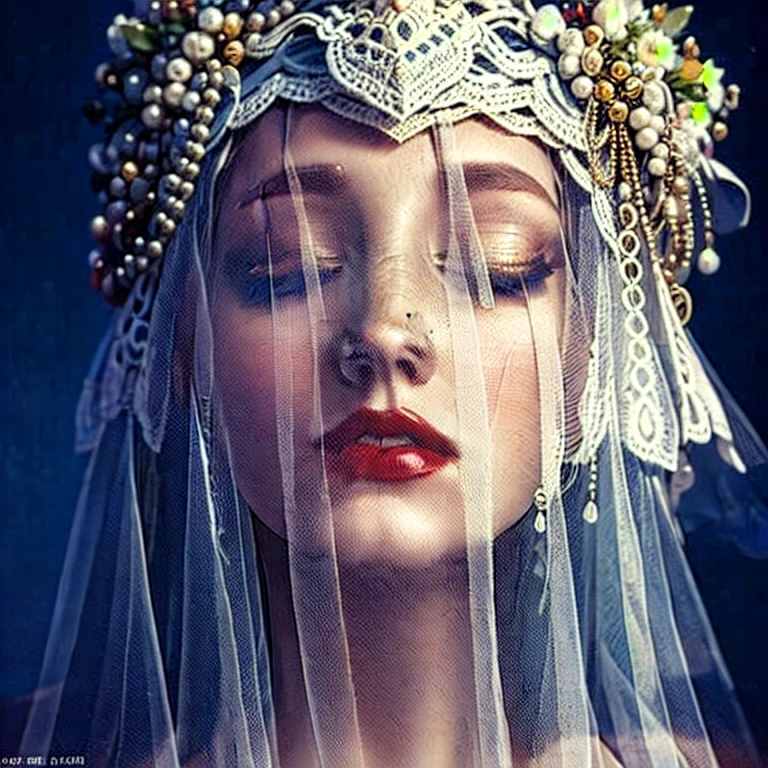 (masterpiece, best quality:1.2), a girl wear veil headdress covering all her face, soft light, cinematic scenery, cinematic lighting