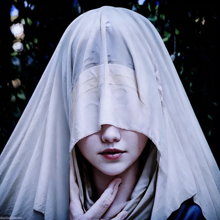 sl4v1ccr0wn3y3s, light ray, holding arm, hypnosis, crown,veil, covered eyes, tassels, very detailed, atmospheric haze, Film grain, cinematic film still, shallow depth of field, highly detailed, high budget, cinemascope, moody, epic, OverallDetail, gorgeous, 2000s vintage RAW photo, photorealistic, candid camera, pink/grey color graded cinematic, eye catchlights, atmospheric lighting, skin pores, imperfections, natural, shallow dof