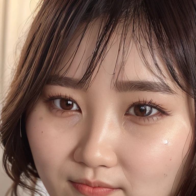 ((Top Quality)), ((8K)), ((Masterpiece: 1.3)), (Perfect Appearance), (Photorealism: 1.6), japanese woman, (22 years old), ((Realistic skin texture)), (Fine wrinkles throughout the skin: 1.3), (Dull skin: 1.1), (Skin without moisture: 1.2) , (Wrinkles on the face: 0.9), (Wrinkles on the corners of the eyes: 1.2), Double eyelids, tear bags on the lower eyelids, (Crying moles: 0.9), The eyes are looking here, serious gaze, (Dimples: 1.2),