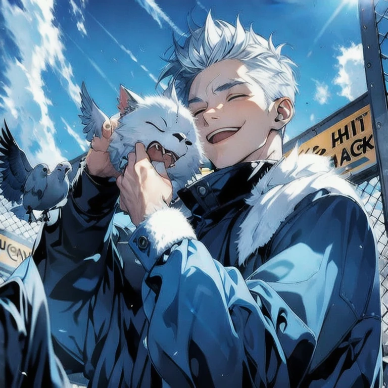 (masterpiece, best quality:1.2), a handsome men is smiling brightly, sharp eyes, closed eyes, muscular, buffs, detailed eyes, soft light, cinematic scenery, 1men, solo men, 1 person, colorful background
