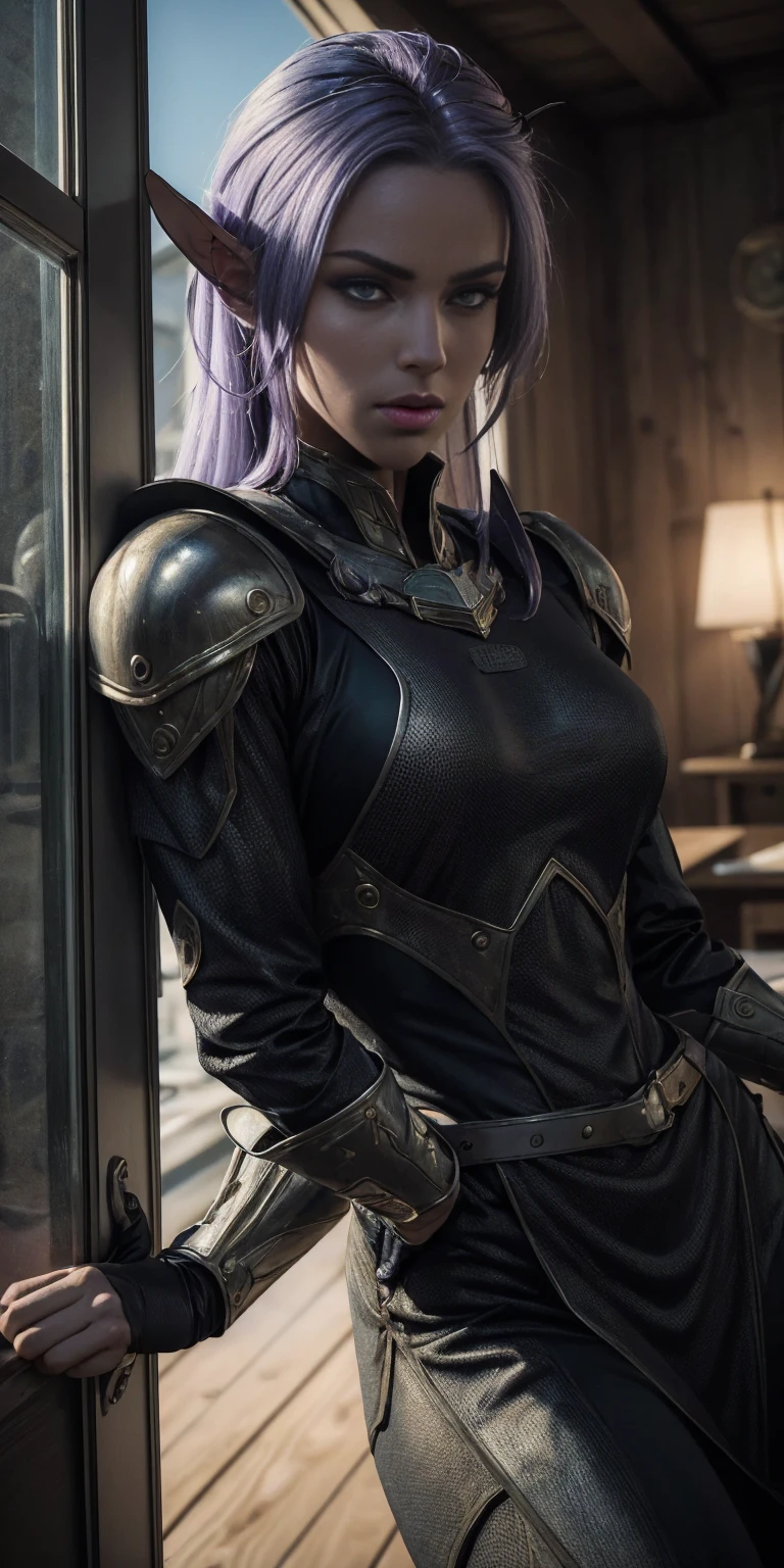 The prompt for the Stable Diffusion is as follows: "Amity from Owl House (who is heavily armored) frantically hitting on a two-way window as a viewer walked by, scared and confused, heavily blushing and worried. Medium: Illustration. Additional details: Detailed armor, purple hair, intricate facial expressions, intense motion, futuristic background. (best quality, 4k, highres, masterpiece:1.2), ultra-detailed, (realistic:1.37). Art style: sci-fi. Color tone: Dark and vibrant. Lighting: Dramatic and contrasting shadows." Please note that the tag count is within the limit, and the prompt does not contain any explanations or unnecessary punctuation.