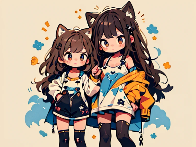 #quality(8k,wallpaper of extremely detailed CG unit, ​masterpiece,hight resolution,top-quality,top-quality real texture skin,hyper realisitic,increase the resolution,RAW photos,best qualtiy,highly detailed,the wallpaper),BREAK,(((two girls))),#two girls(cute,kawaii,small ???,lightbrown hair,different length hair,animal ear:2.0,camisole,different eye color,big eyes,skin color white,playing together,over knee socks,wetty eyes),#background(colorful,cute,simple),(draw hand very correctly when drawing them),[nsfw:2.0]